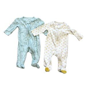 Carters Baby Long Sleeve Sleep Play Footed Onesies 3M Cotton Blend Green White